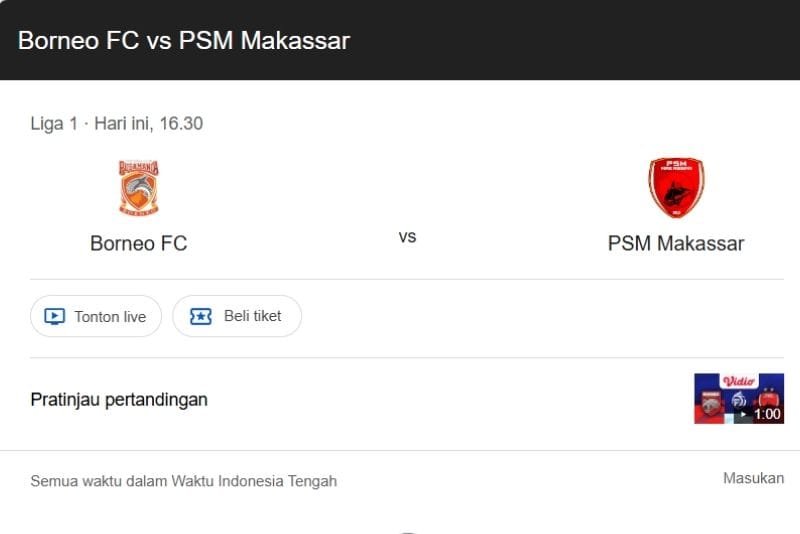 Live Streaming Borneo FC vs PSM Makassar