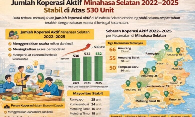 jumlah koperasi aktif Minahasa Selatan 2022–2025